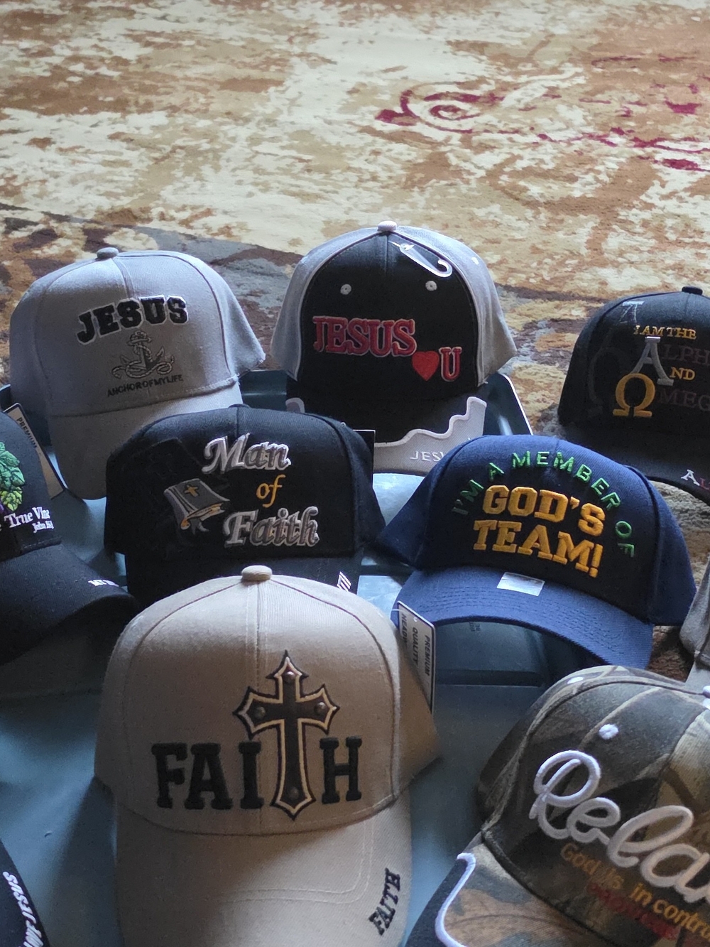 New Assorted Christian Adjustable Embroidered Baseball Cap Each Sold Separately.